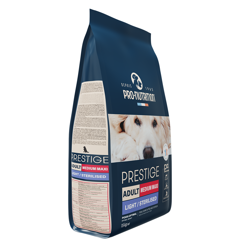 Reduced fat food for adult dogs A bag weighing 15 kilograms
