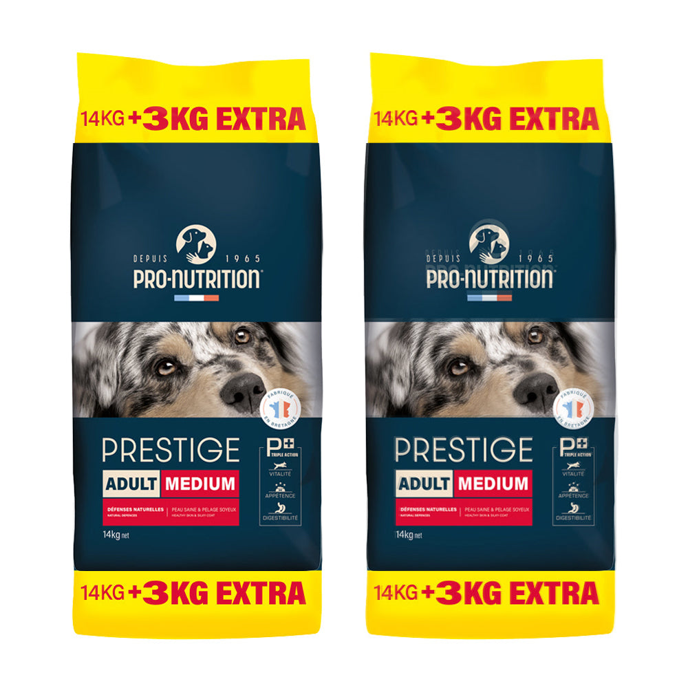 שני שקים במשקל 17 קילוגרם כל אחד אוכל כלבים > אוכל לכלבים בוגרים Pro Nutrition