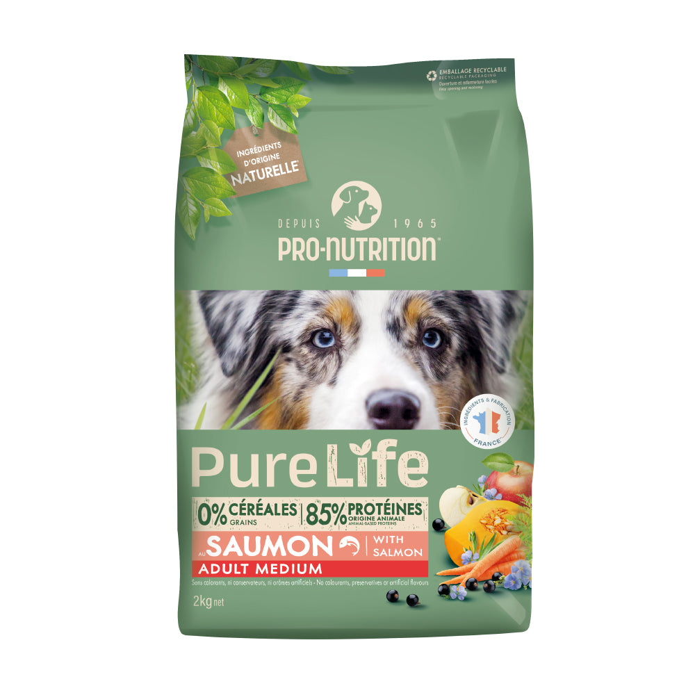 Food for medium breed adult dogs without grains with salmon and duck 2 kilograms