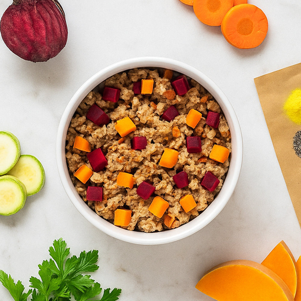 הודו ובקר עם ירקות ועשבי תיבול אוכל כלבים > מזון טבעי Biodog