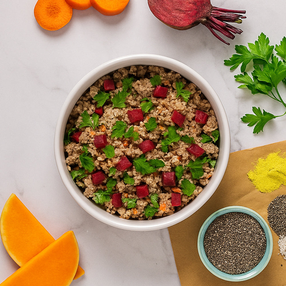 עוף וטלה עם ירקות ועשבי תיבול אוכל כלבים > מזון טבעי Biodog