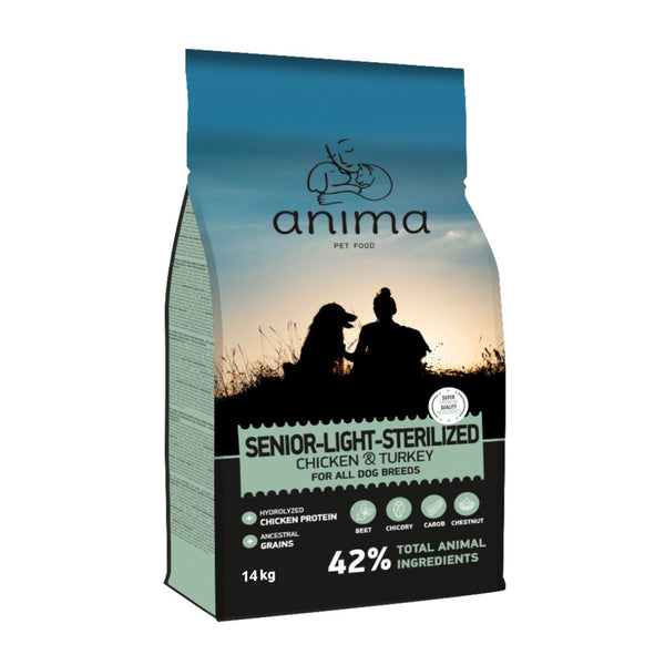 Reduced fat food for adult dogs with chicken and turkey A bag weighing 14 kilograms