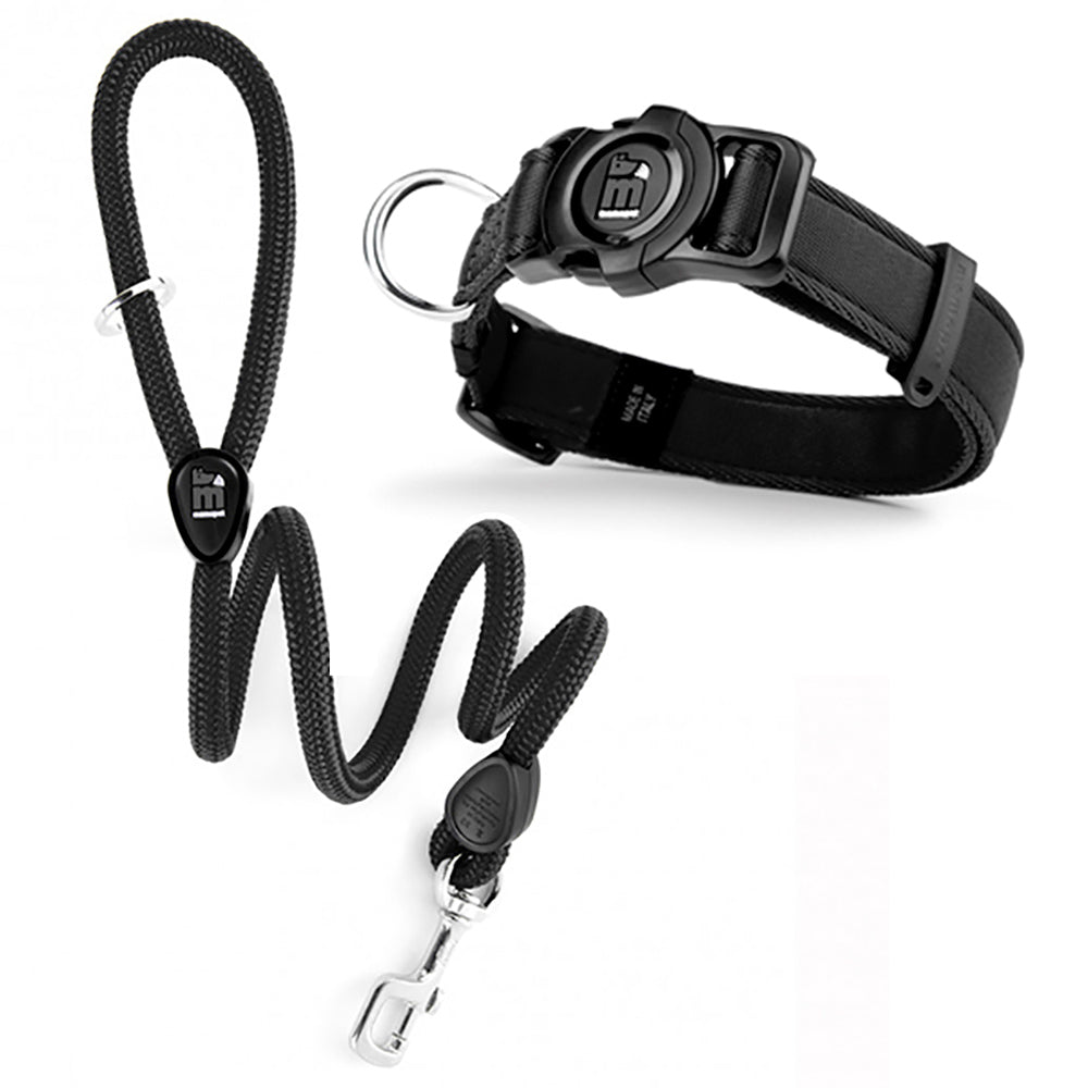 Dog collar and leash black | with a connection to a dedicated application