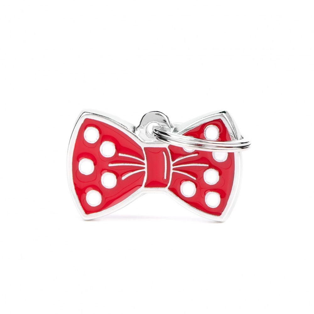 תג שם לכלב עם חריטה צארמס BOW TIE RED-CH08