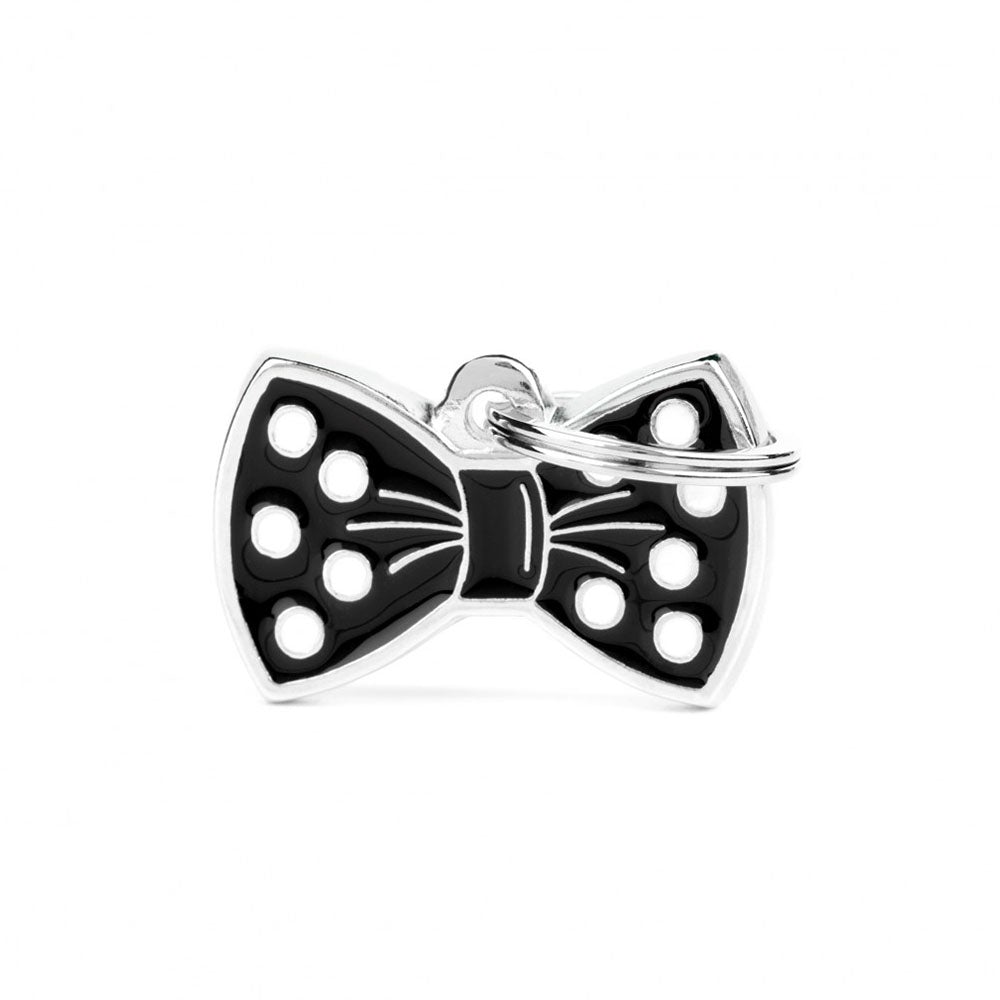 תג שם לכלב עם חריטה צארמס BOW TIE BLACK-CH08